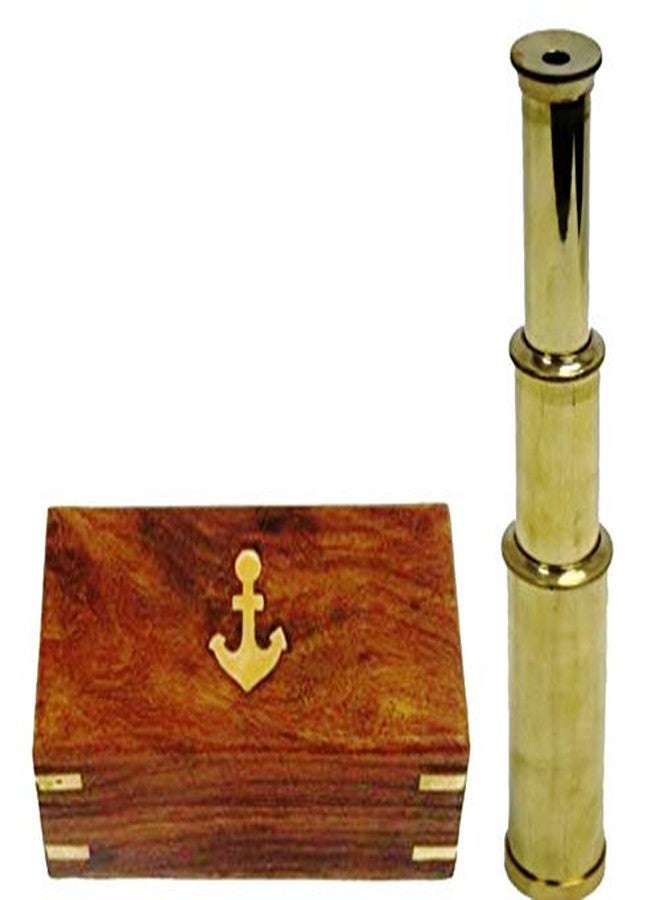 THOR INSTRUMENTS 9" Handheld Brass Telescope Nautical Pirate Spy Glass with Anchor Wood Box Rustic Vintage Home Decor Gifts - Image 2